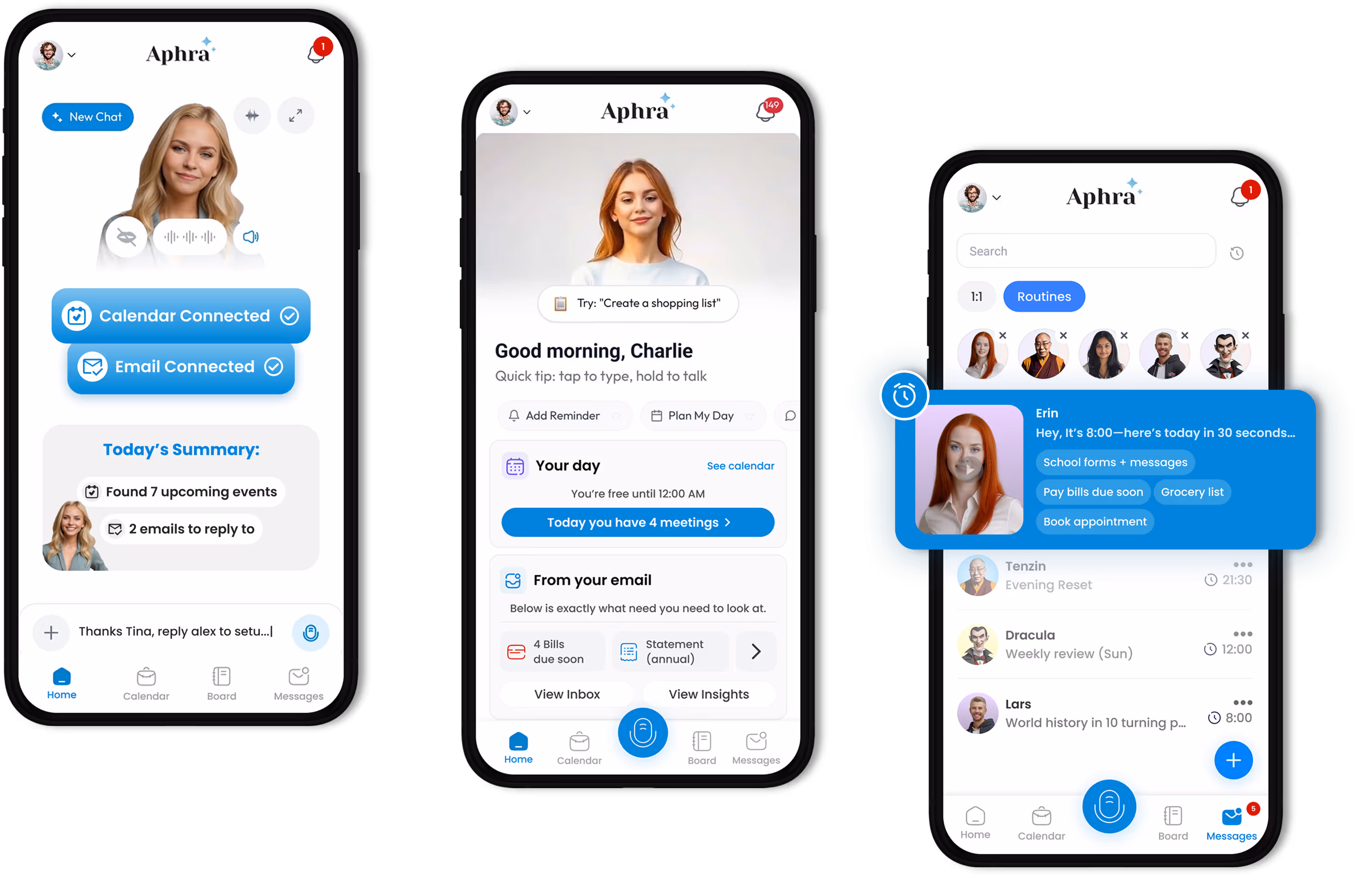 Aphra mobile AI secretary product screens